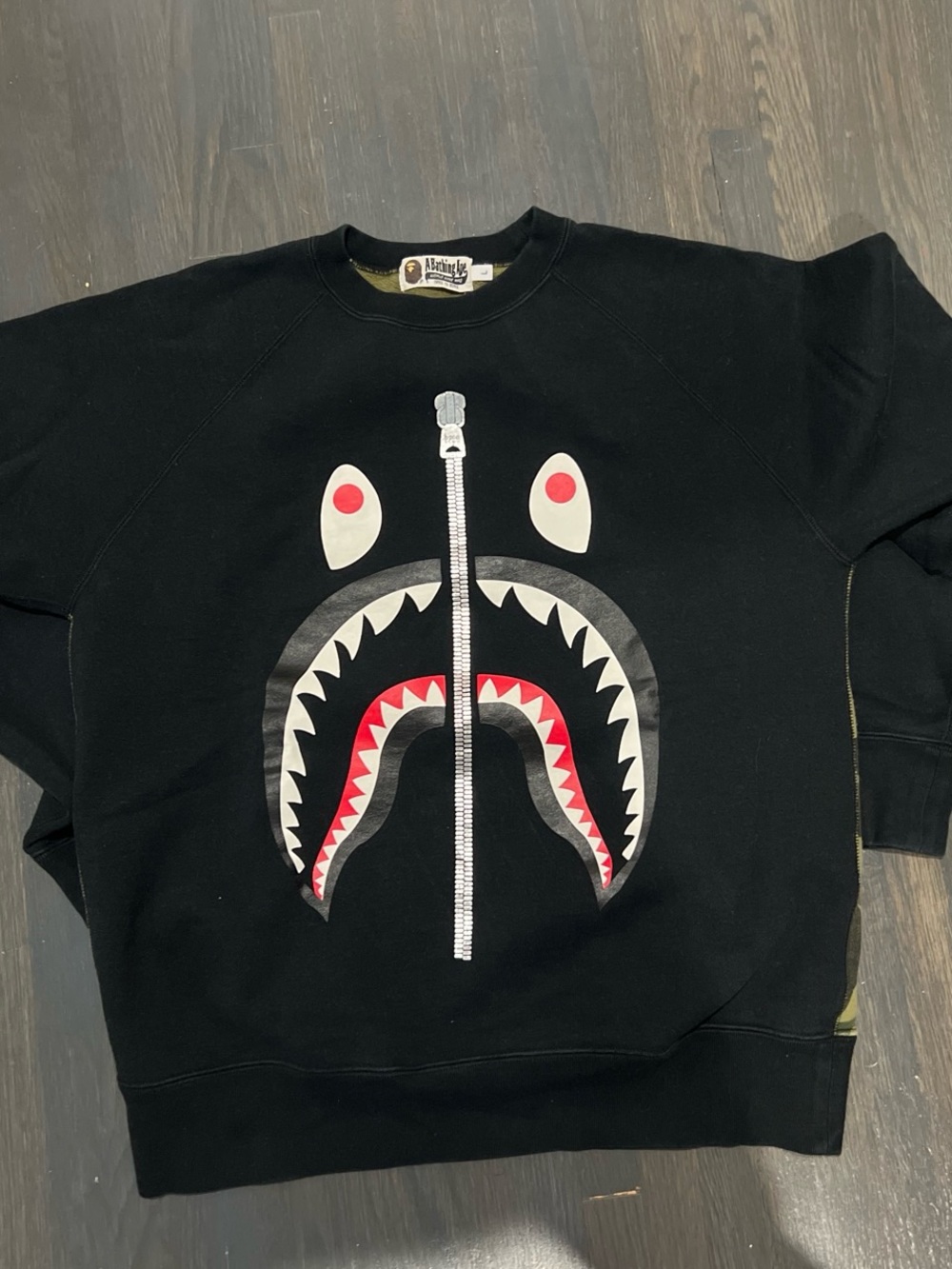 Bape Black Shark Zip Graphic Crewneck Sweater